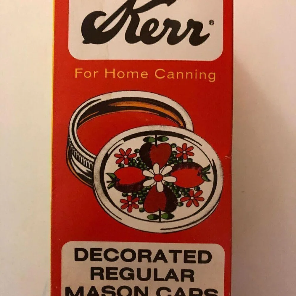 Vintage Kerr Decorated Regular Mason Caps 12 Bands Lid Fruit & Floral Design 452